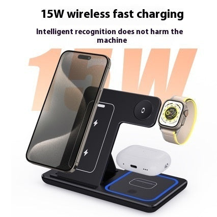 3-in-1 Foldable Wireless Charging Station — 15W Fast Charge for iPhone, Watch & AirPods