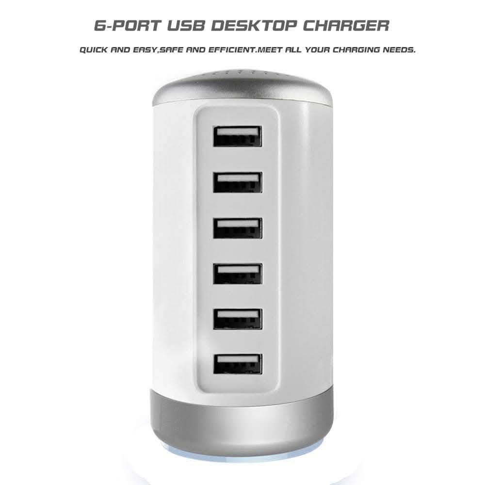 6-Port 30W USB Charging Tower — Smart Charge for Phones & Tablets