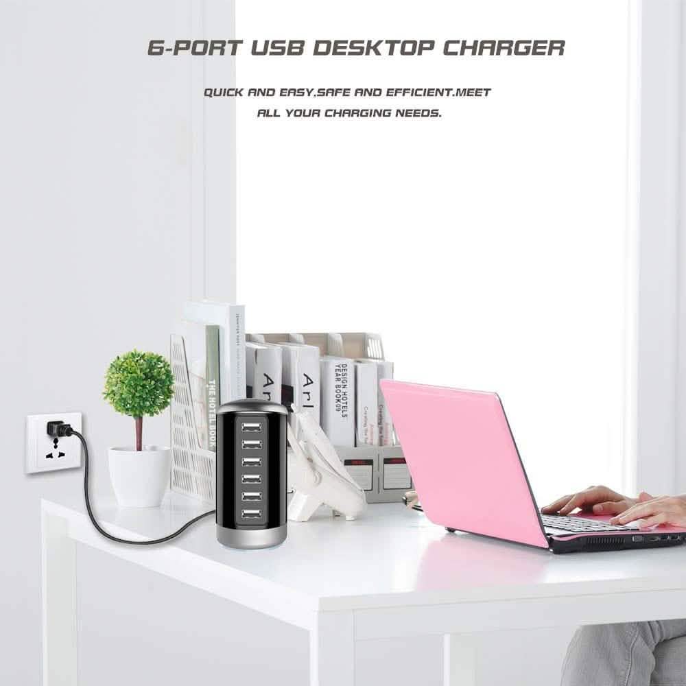 6-Port 30W USB Charging Tower — Smart Charge for Phones & Tablets