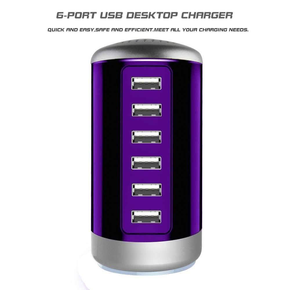 6-Port 30W USB Charging Tower — Smart Charge for Phones & Tablets