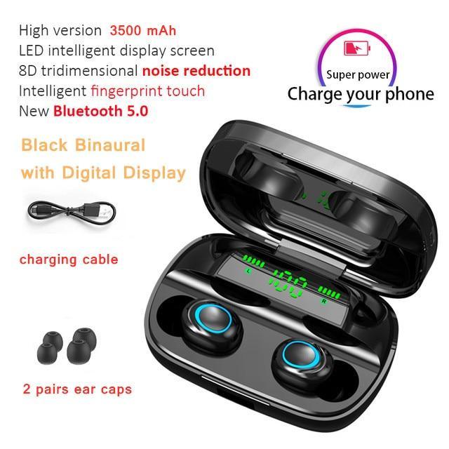 TWS Wireless Earbuds — IPX7 Waterproof, 90Hr Battery, LED Display, Noise Cancelling