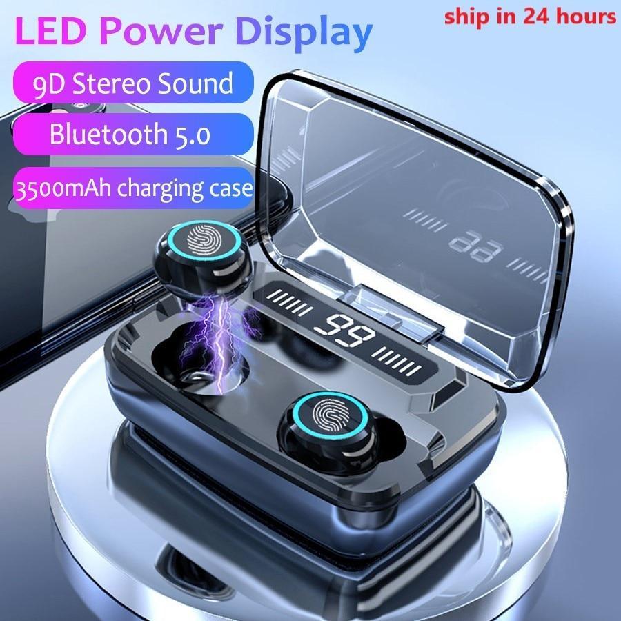 TWS Wireless Earbuds — IPX7 Waterproof, 90Hr Battery, LED Display, Noise Cancelling