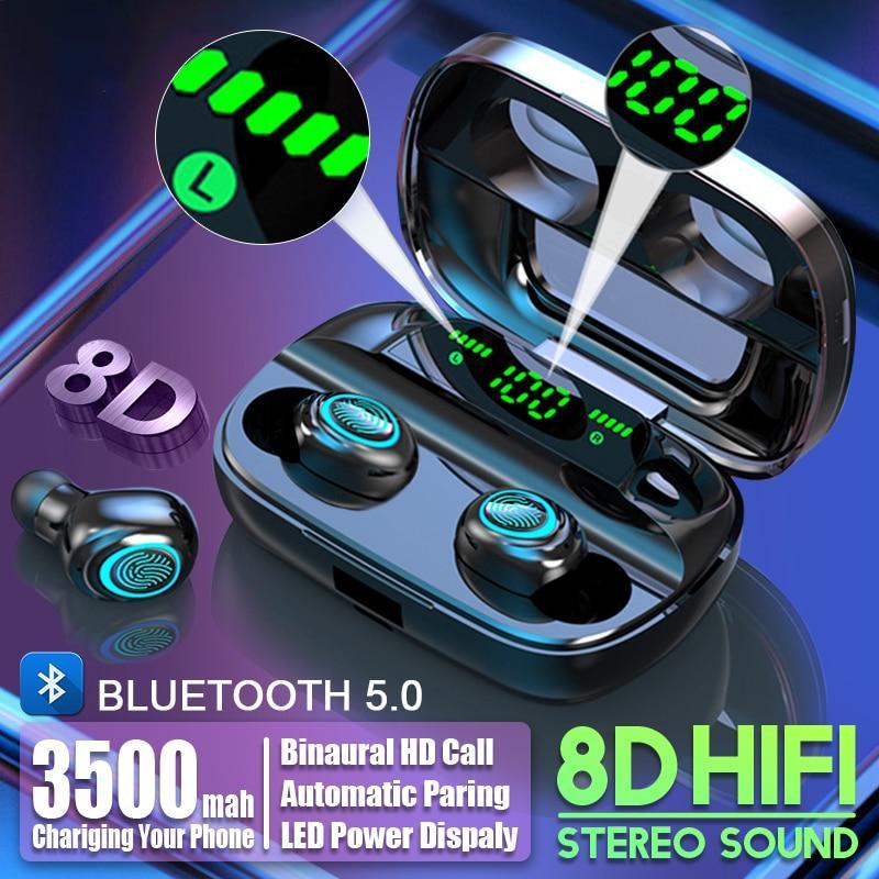 TWS Wireless Earbuds — IPX7 Waterproof, 90Hr Battery, LED Display, Noise Cancelling