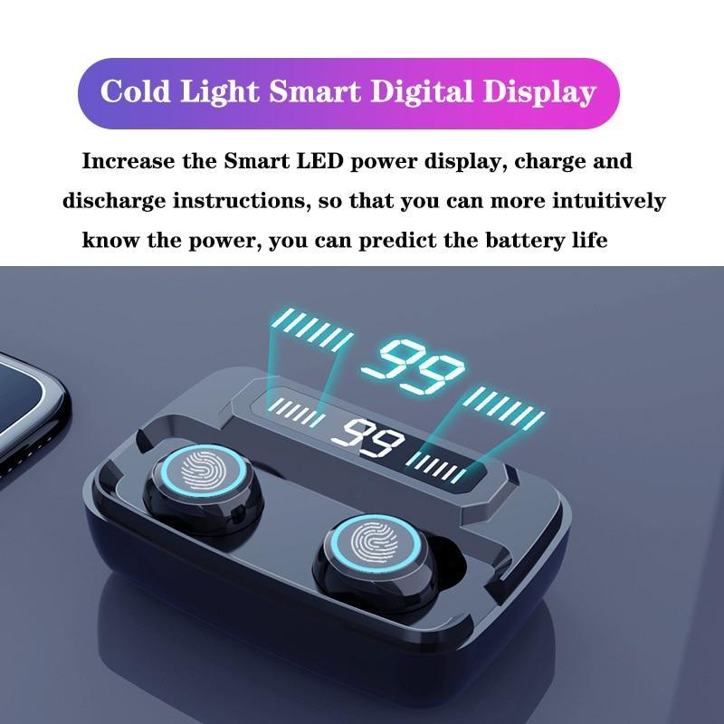 TWS Wireless Earbuds — IPX7 Waterproof, 90Hr Battery, LED Display, Noise Cancelling