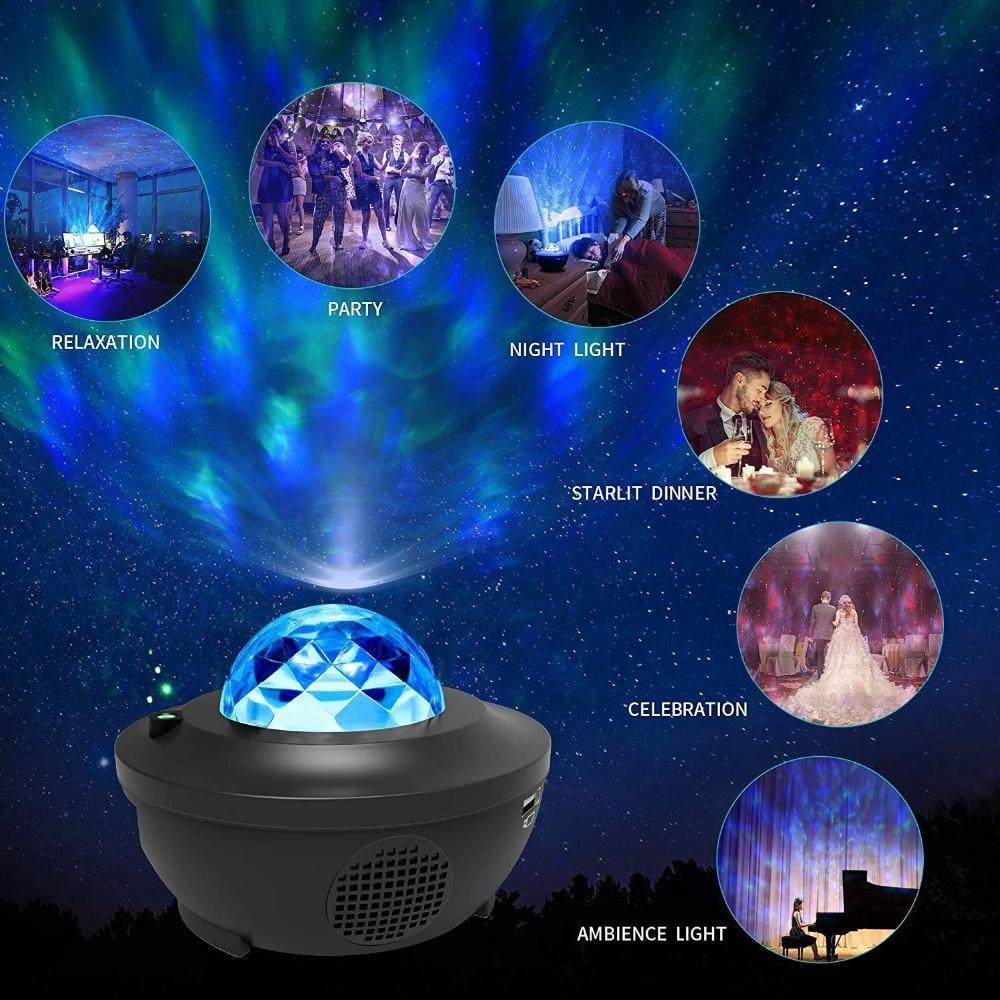 LED Cloud Projector Night Light with Bluetooth Speaker — Ocean Wave & Starry Sky