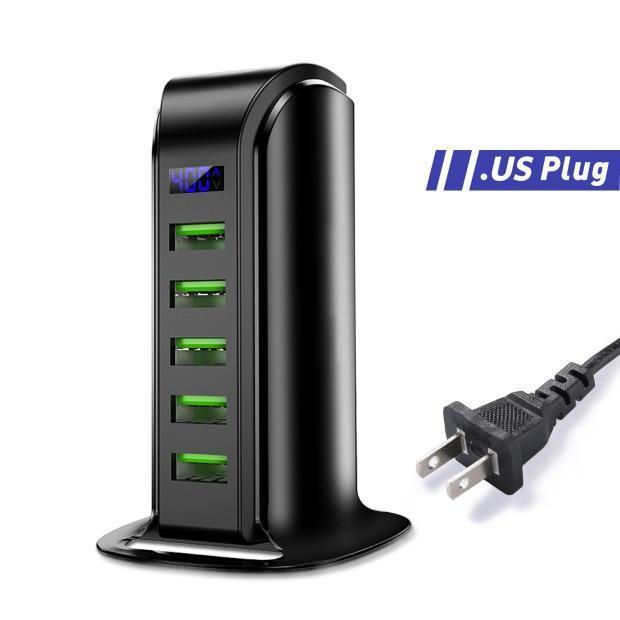 5-Port 20W USB Charging Station — LED Display, Home & Car Adapter