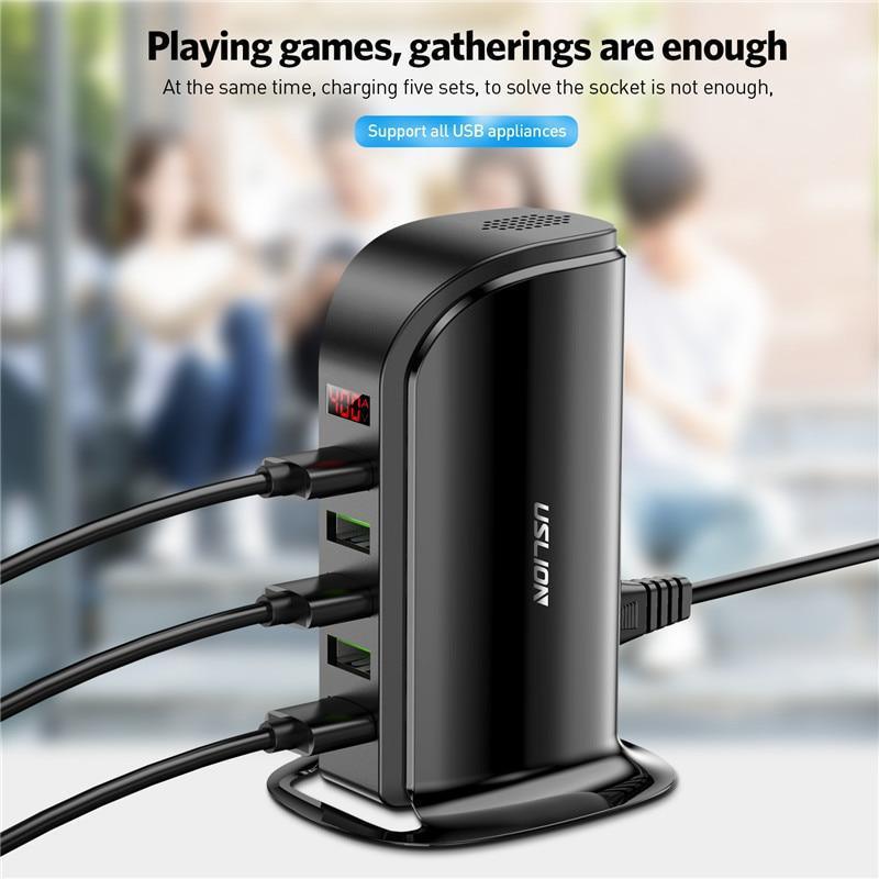 5-Port 20W USB Charging Station — LED Display, Home & Car Adapter