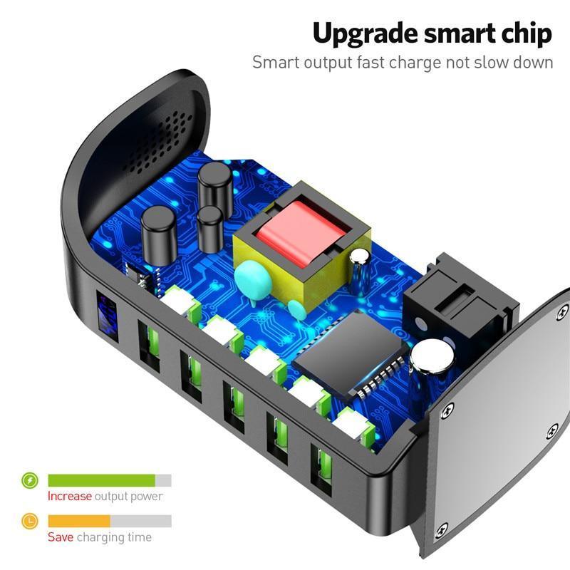 5-Port 20W USB Charging Station — LED Display, Home & Car Adapter