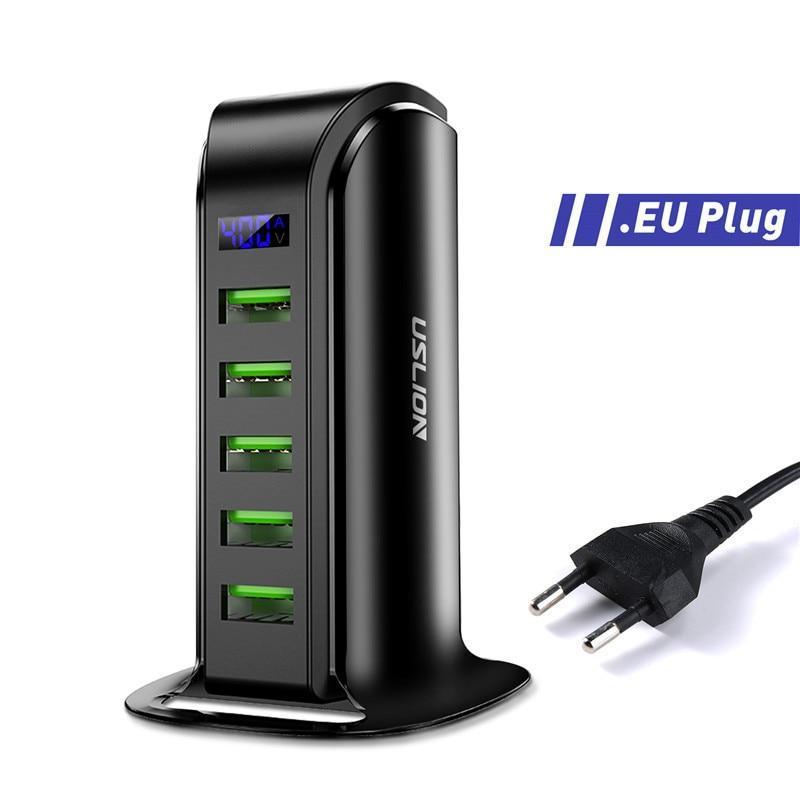 5-Port 20W USB Charging Station — LED Display, Home & Car Adapter