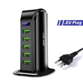 5-Port 20W USB Charging Station — LED Display, Home & Car Adapter