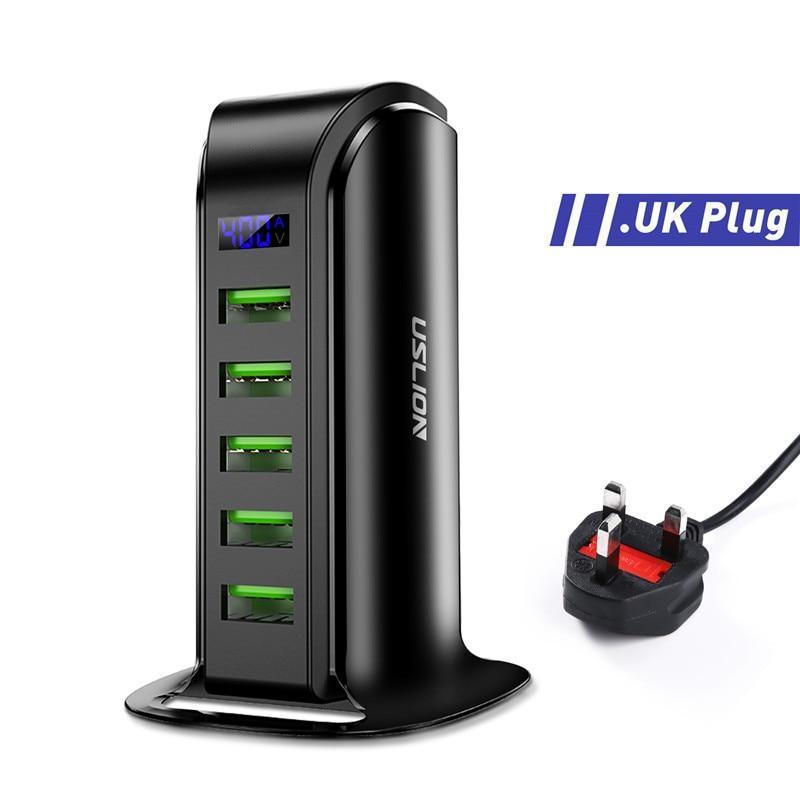 5-Port 20W USB Charging Station — LED Display, Home & Car Adapter