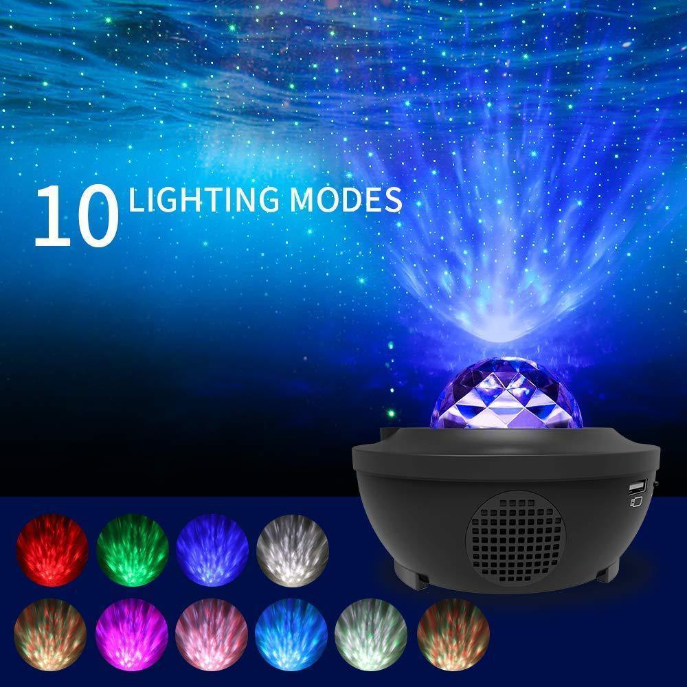 LED Cloud Projector Night Light with Bluetooth Speaker — Ocean Wave & Starry Sky