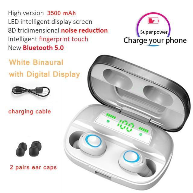 TWS Wireless Earbuds — IPX7 Waterproof, 90Hr Battery, LED Display, Noise Cancelling