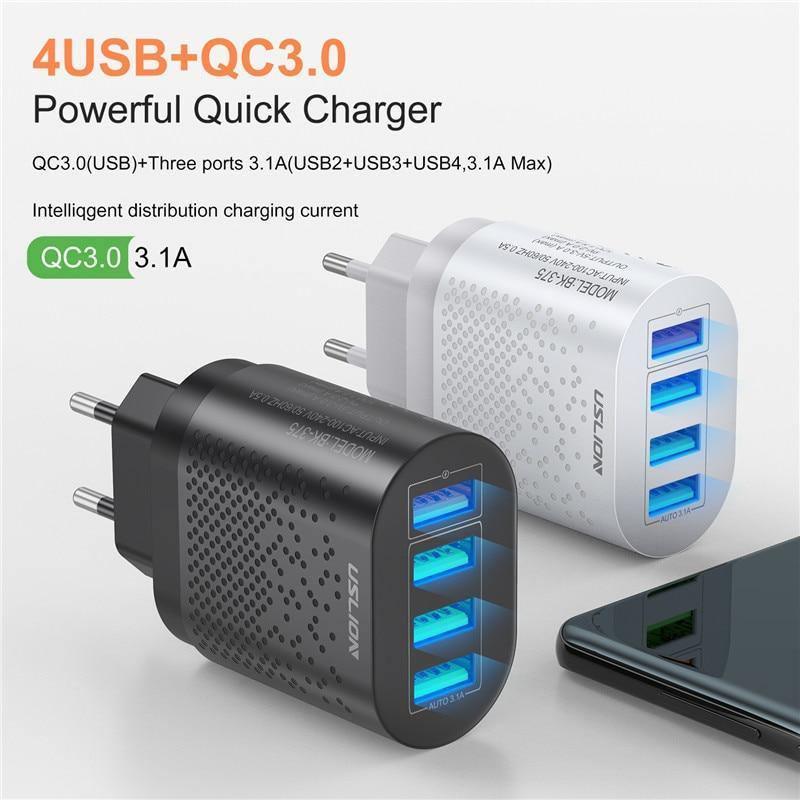48W 4-Port Fast Wall Charger — Quick Charge 3.0 with Smart IC
