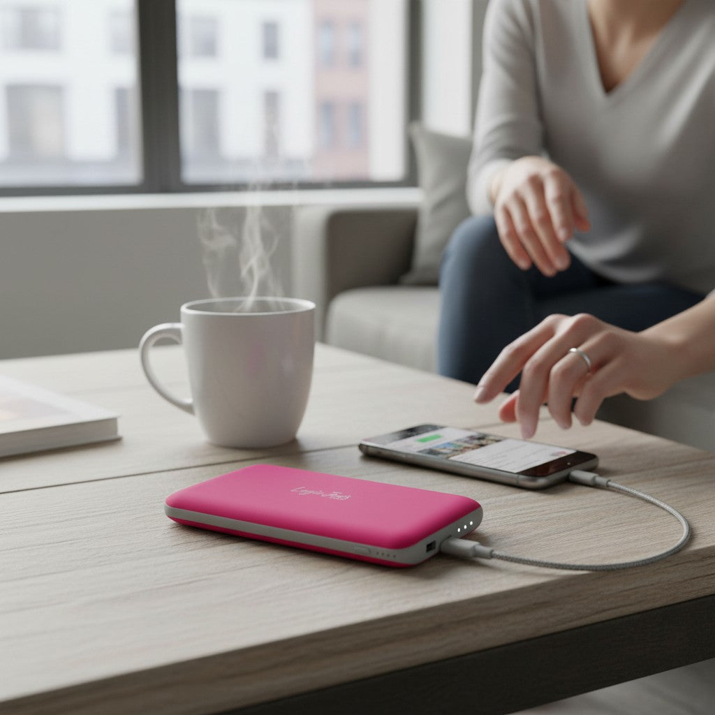 10,000mAh Slim Power Bank — Fast Charge USB-C, Neon Pink