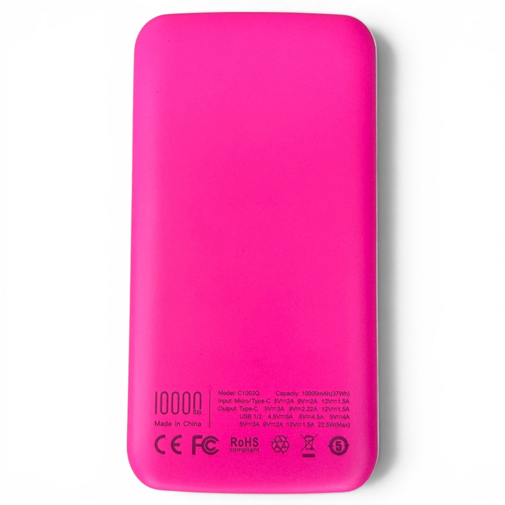 10,000mAh Slim Power Bank — Fast Charge USB-C, Neon Pink