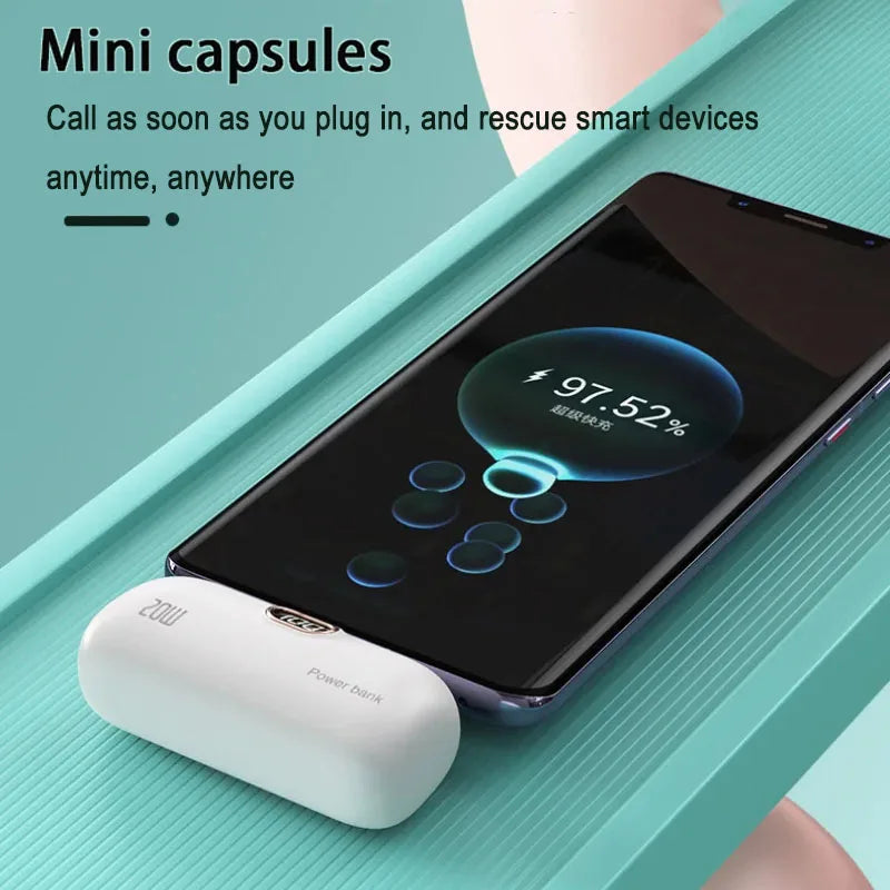 Mini Power Bank with Built-in Cable — 5000mAh, PD 20W Fast Charge