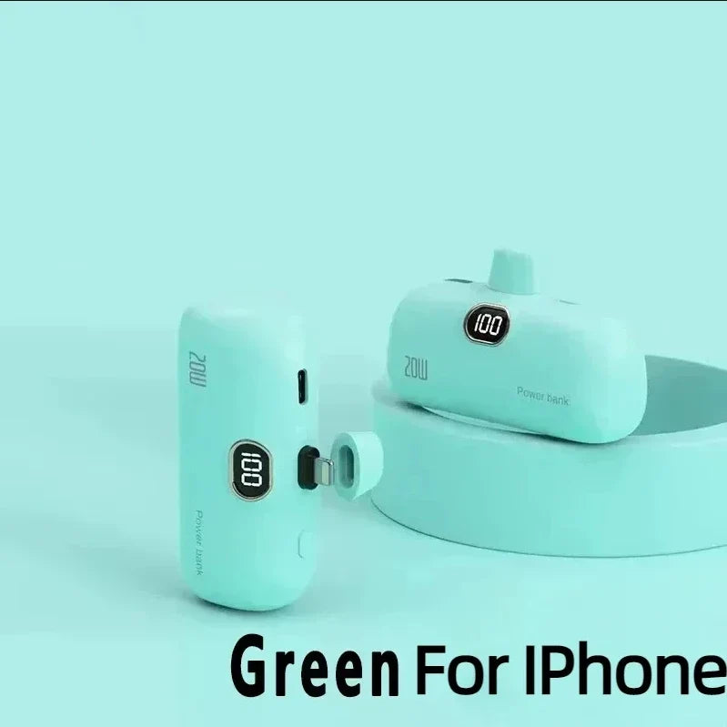 Mini Power Bank with Built-in Cable — 5000mAh, PD 20W Fast Charge