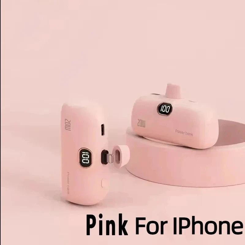 Mini Power Bank with Built-in Cable — 5000mAh, PD 20W Fast Charge