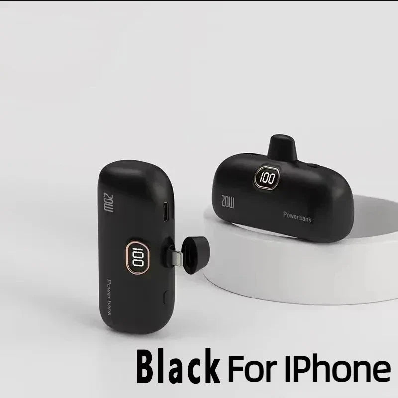 Mini Power Bank with Built-in Cable — 5000mAh, PD 20W Fast Charge