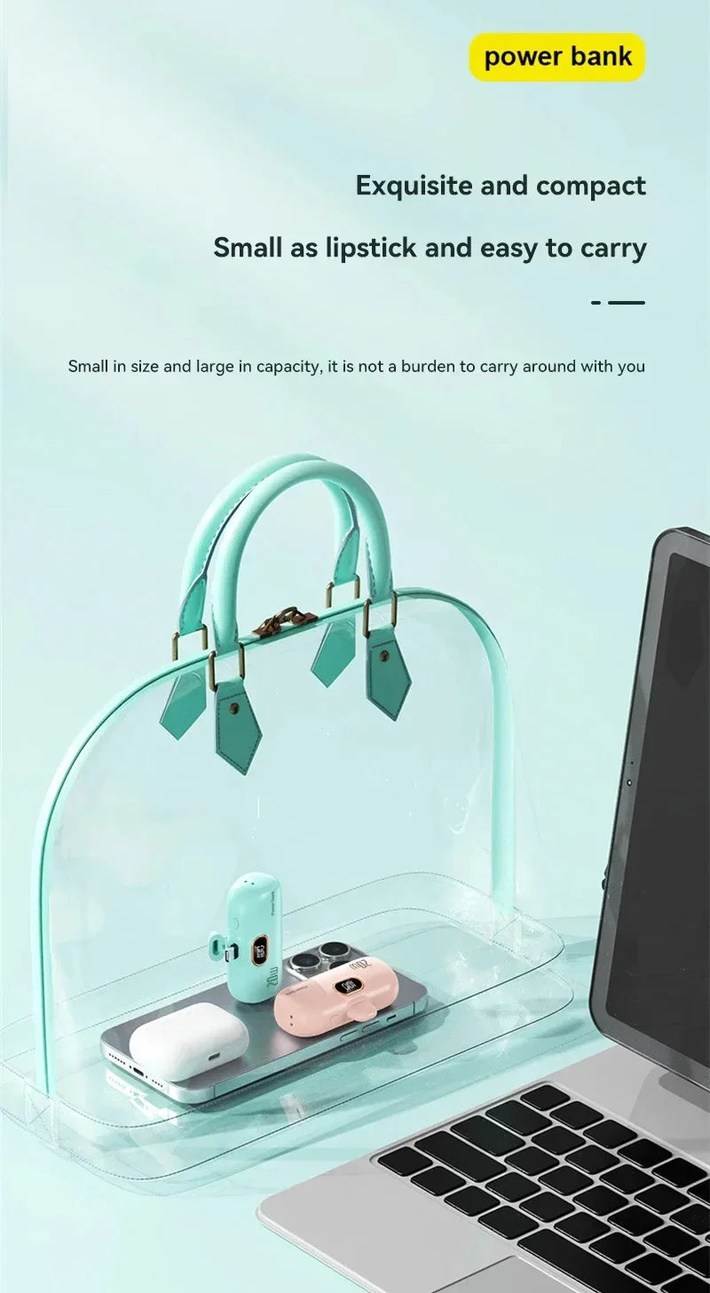 Mini Power Bank with Built-in Cable — 5000mAh, PD 20W Fast Charge