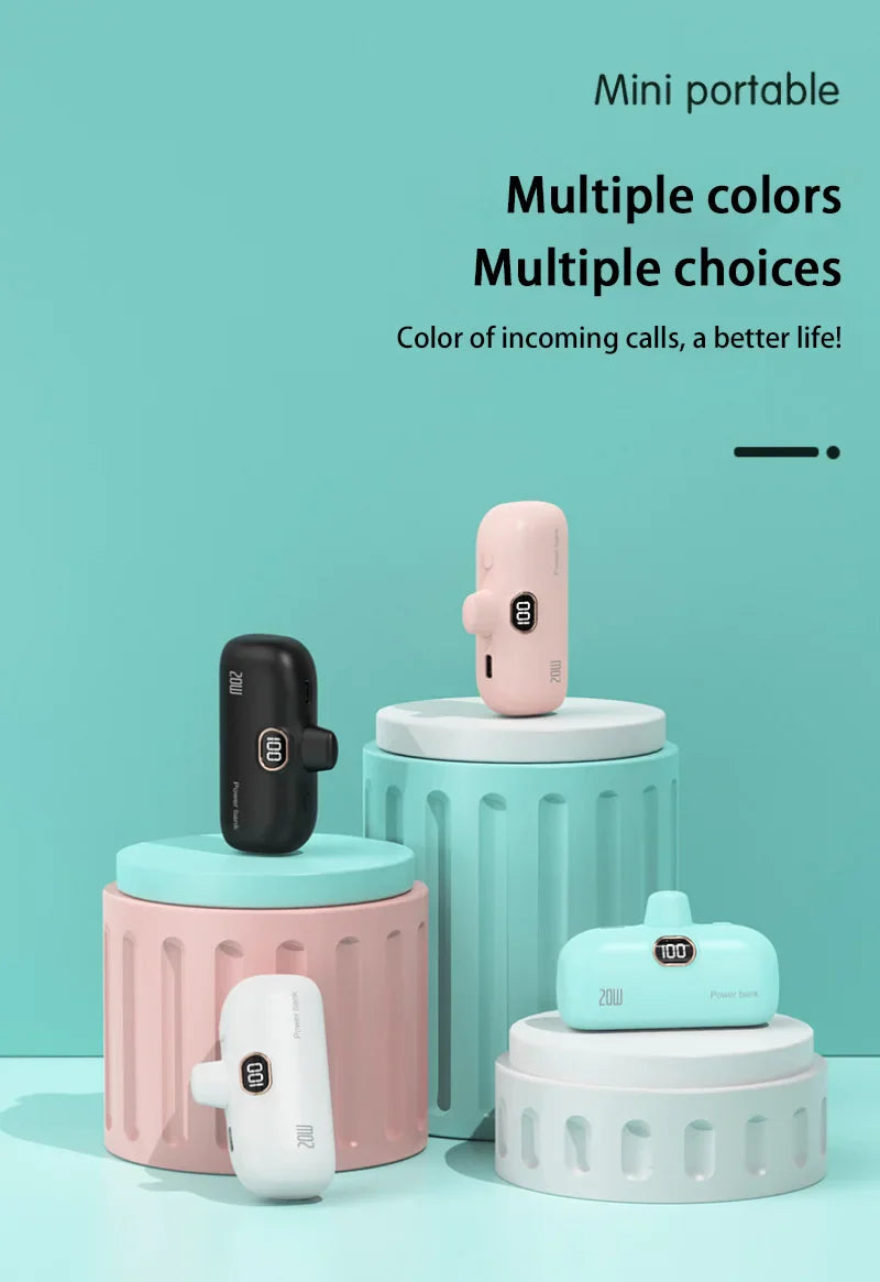 Mini Power Bank with Built-in Cable — 5000mAh, PD 20W Fast Charge