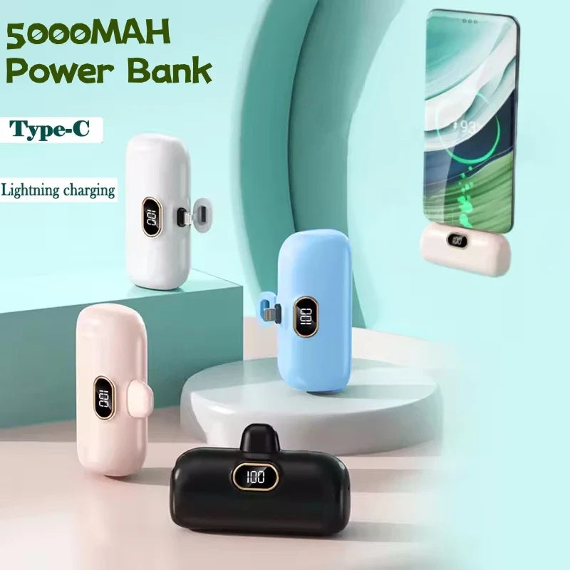 Mini Power Bank with Built-in Cable — 5000mAh, PD 20W Fast Charge