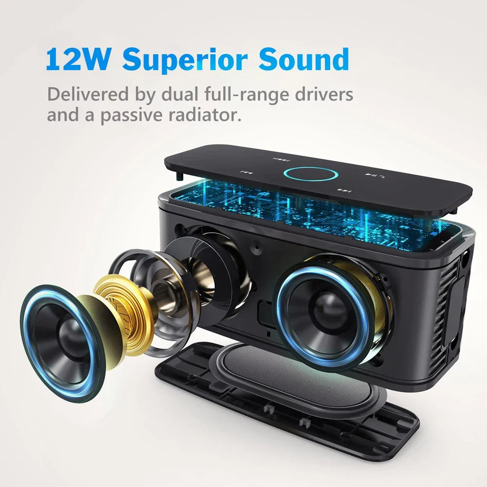 DOSS SoundBox Bluetooth Speaker — 12W, Touch Control, IPX5, 20Hr Battery