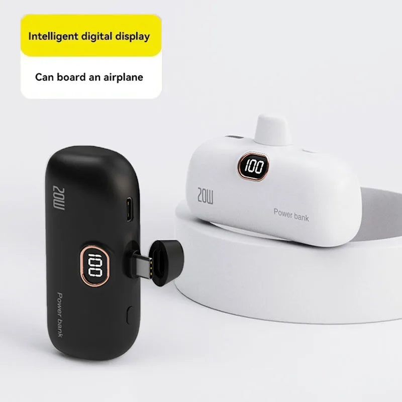 Mini Power Bank with Built-in Cable — 5000mAh, PD 20W Fast Charge