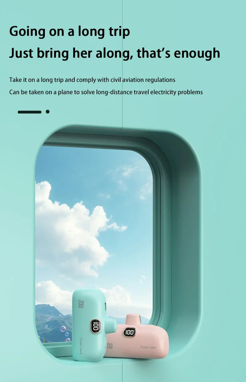 Mini Power Bank with Built-in Cable — 5000mAh, PD 20W Fast Charge