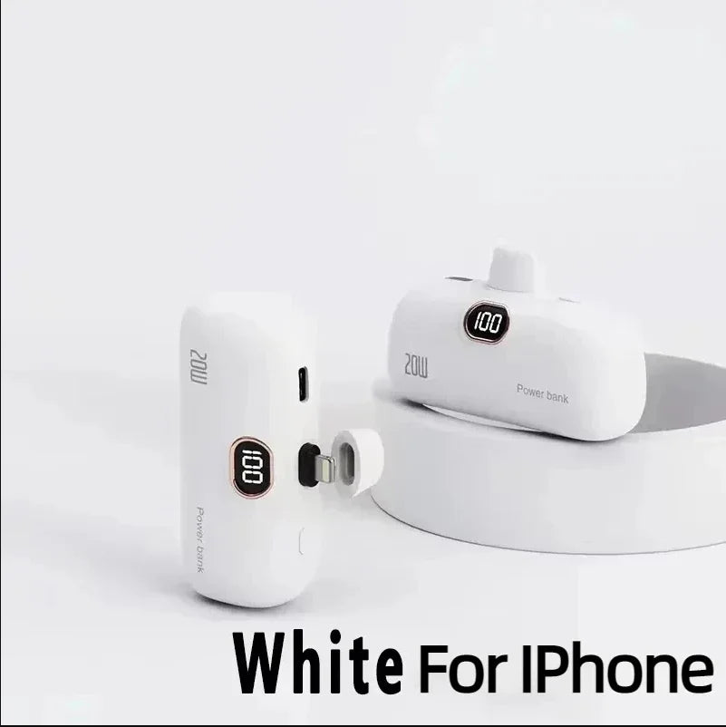 Mini Power Bank with Built-in Cable — 5000mAh, PD 20W Fast Charge