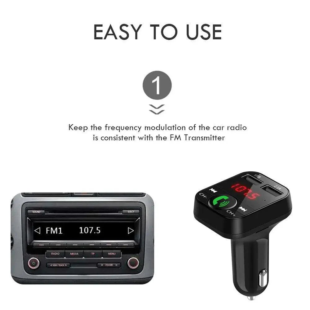 Bluetooth FM Transmitter & Dual USB Car Charger — Hands-Free, Music & Charging
