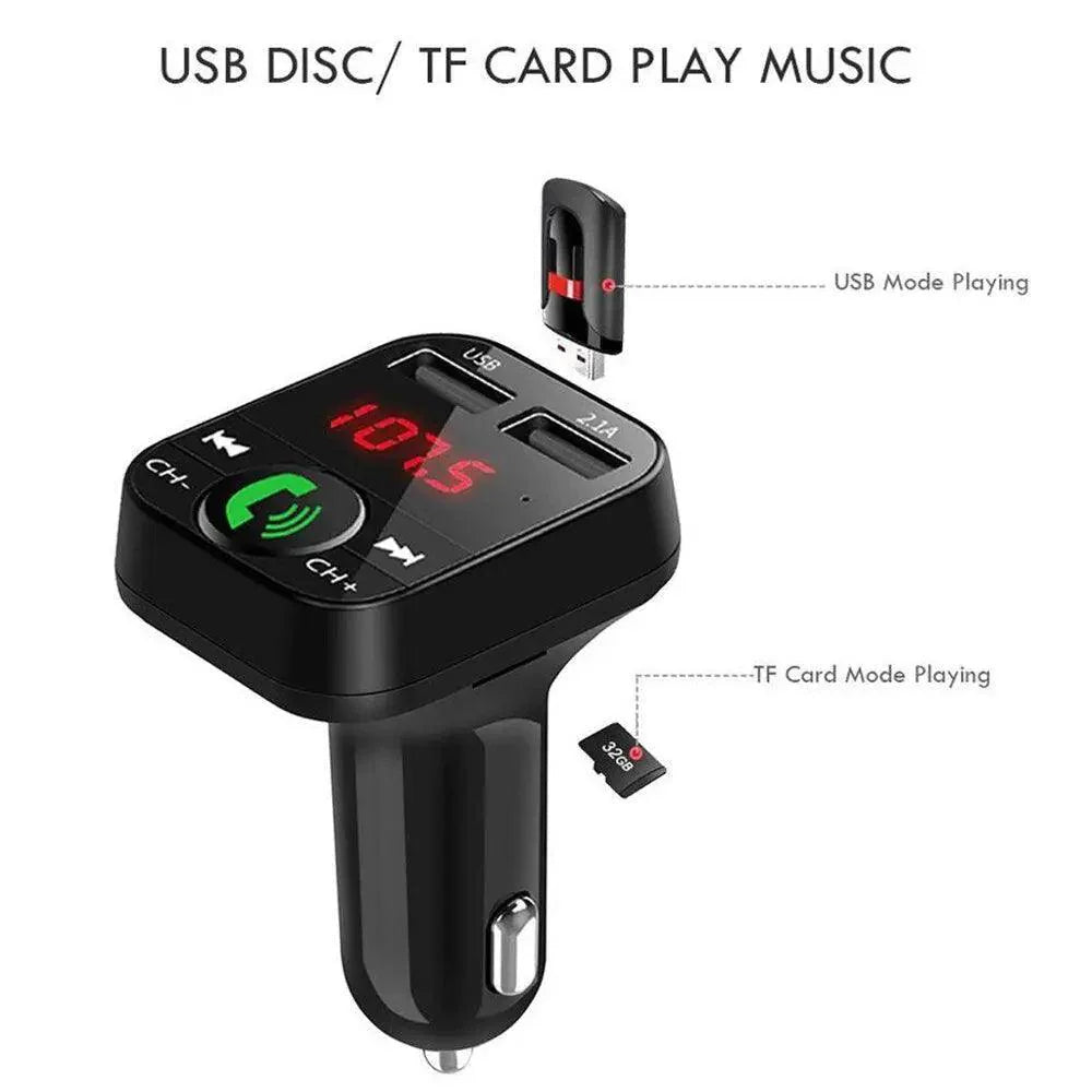 Bluetooth FM Transmitter & Dual USB Car Charger — Hands-Free, Music & Charging