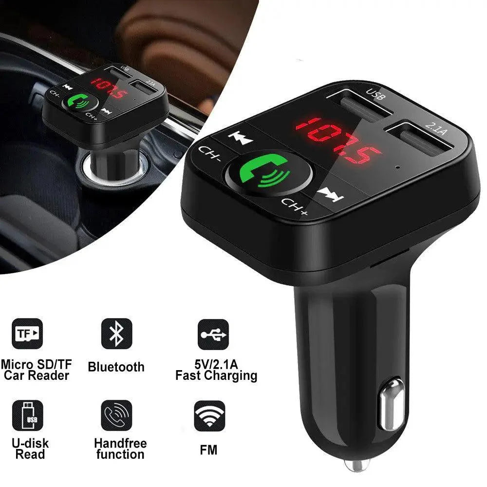Bluetooth FM Transmitter & Dual USB Car Charger — Hands-Free, Music & Charging