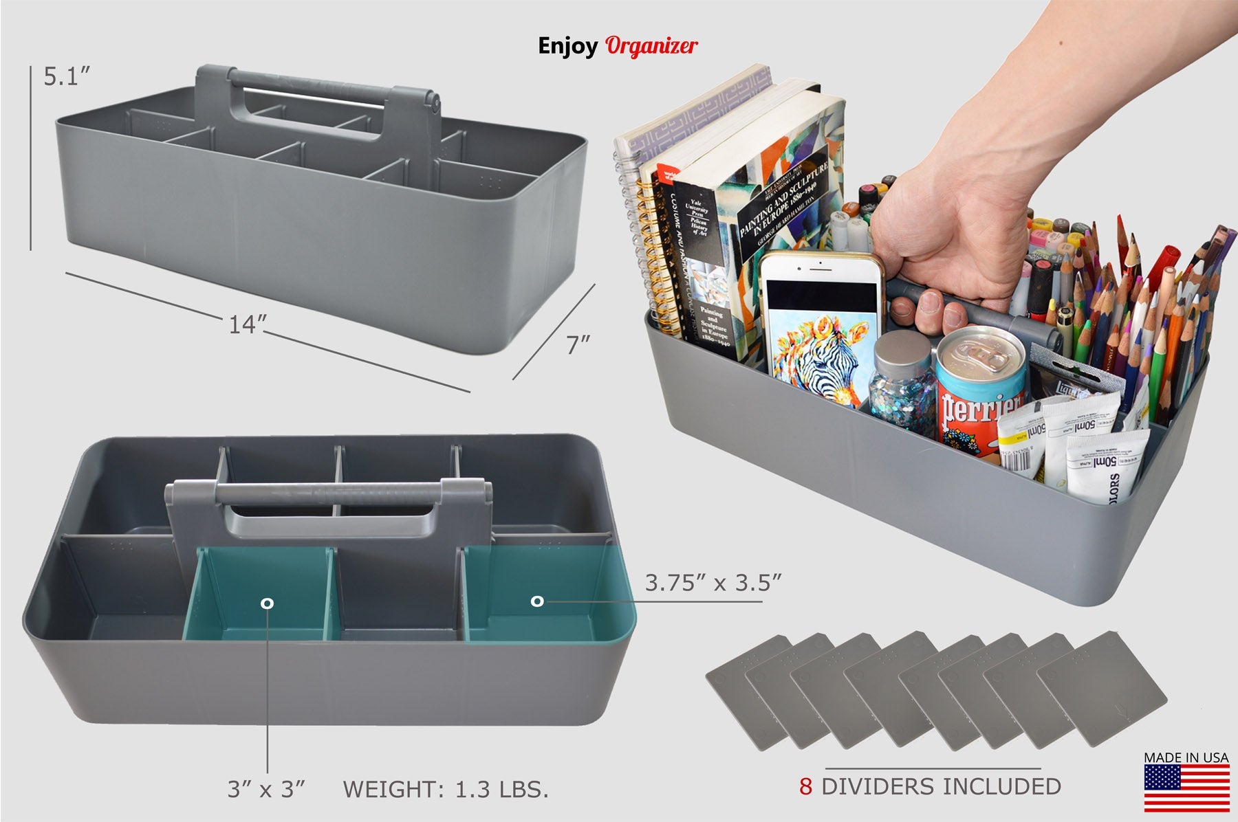 Enjoy Organizer 10-Pack Large Plastic Storage Portable Caddy with Handles, Made in USA