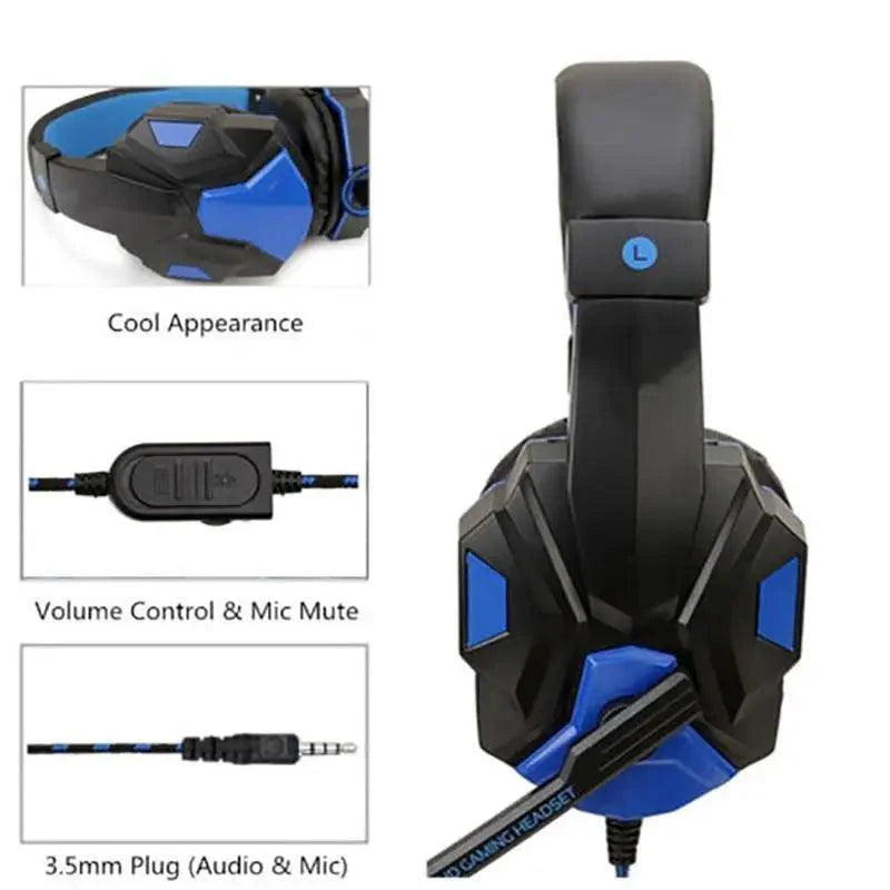 Gaming Headset — Wired, Noise Cancelling Mic, LED Light, Surround Bass