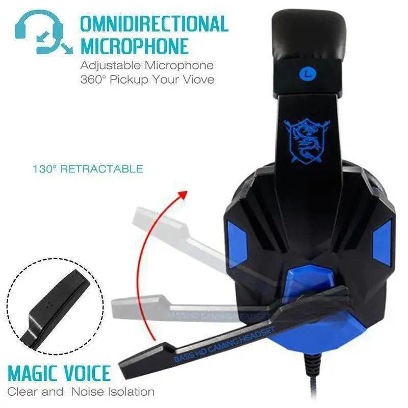 Gaming Headset — Wired, Noise Cancelling Mic, LED Light, Surround Bass