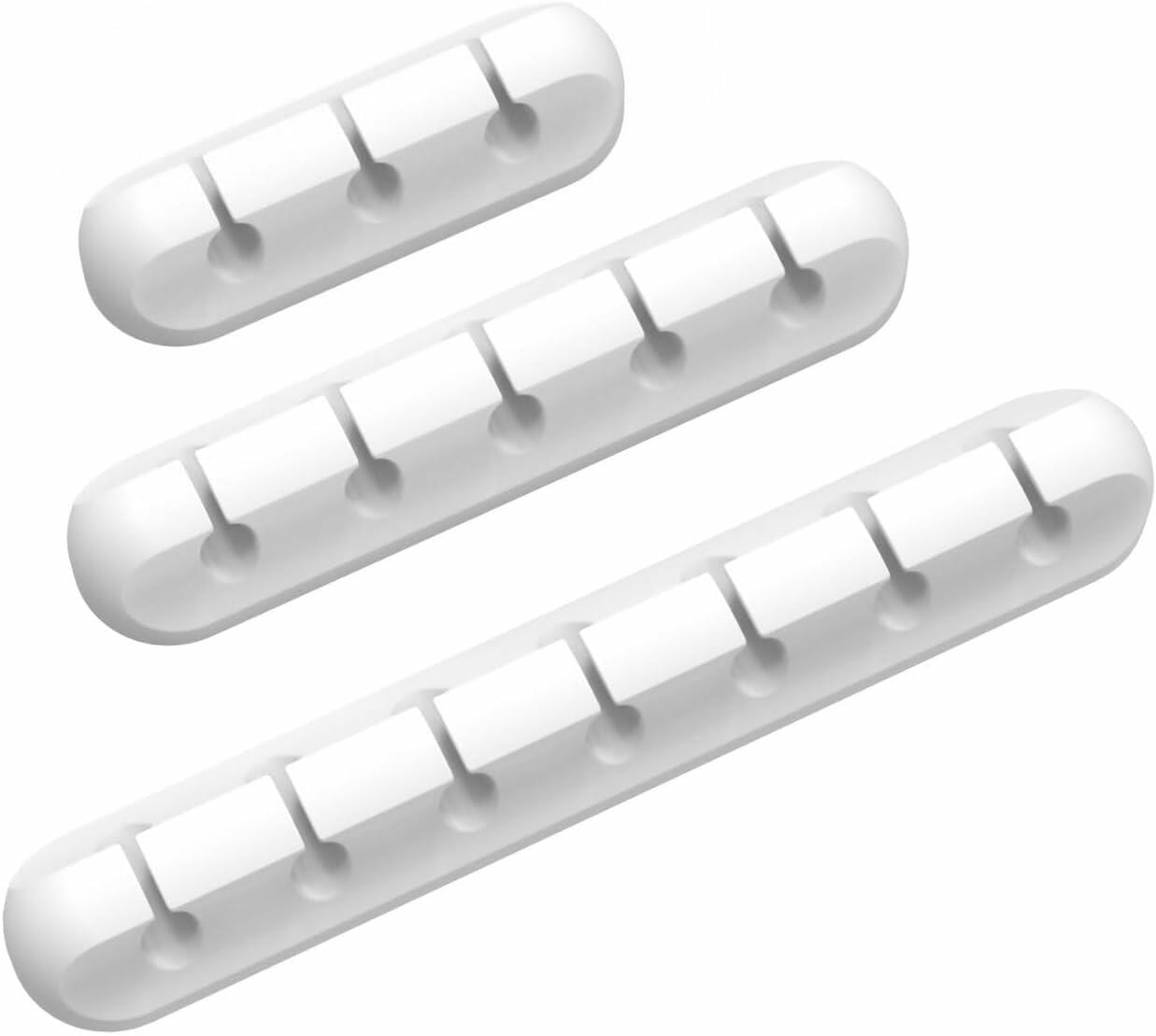 INCHOR Silicone Cable Clips 3-Pack | White Adhesive Cord Organizer (3, 5 & 7 Slots)