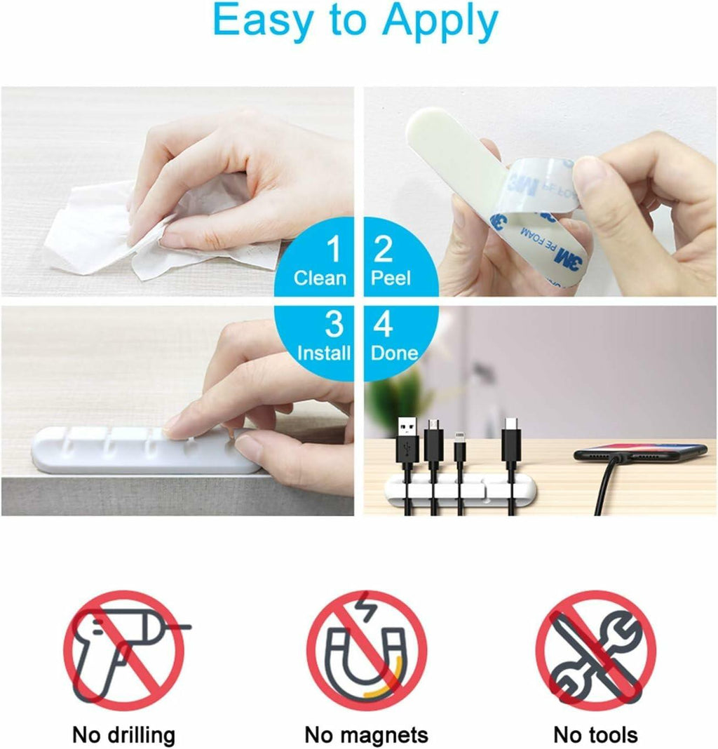 INCHOR Silicone Cable Clips 3-Pack | White Adhesive Cord Organizer (3, 5 & 7 Slots)