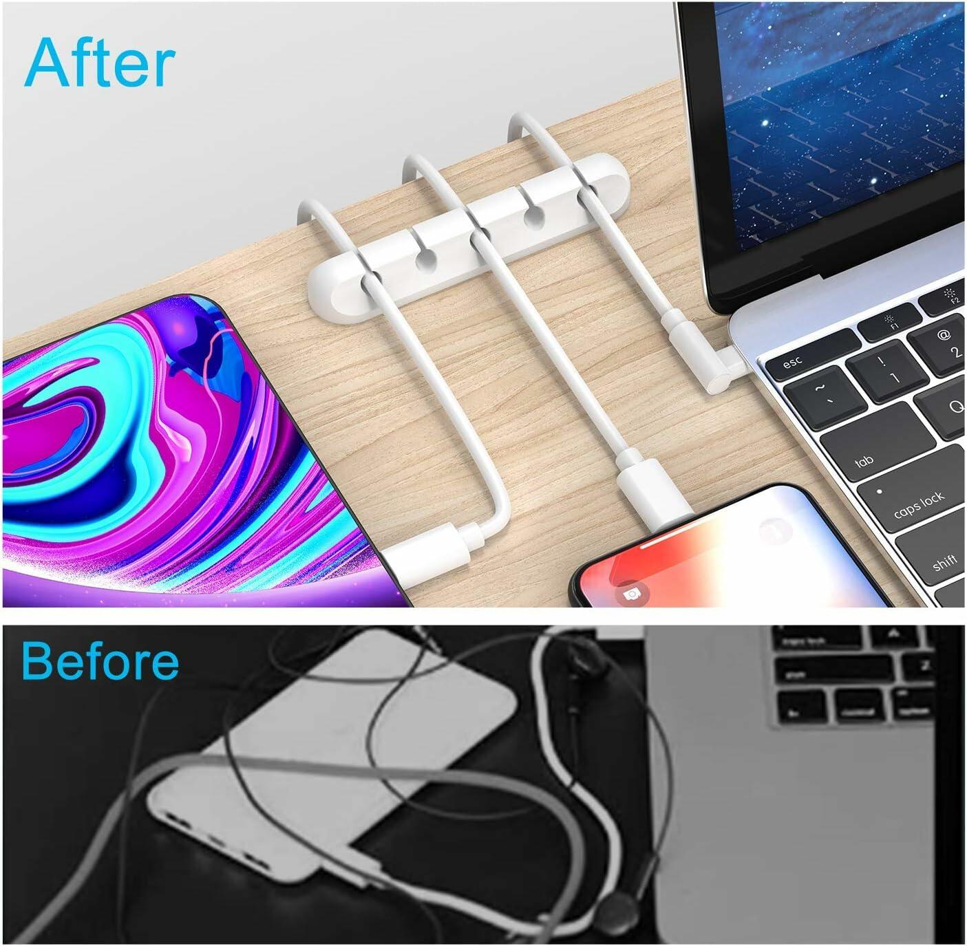 INCHOR Silicone Cable Clips 3-Pack | White Adhesive Cord Organizer (3, 5 & 7 Slots)