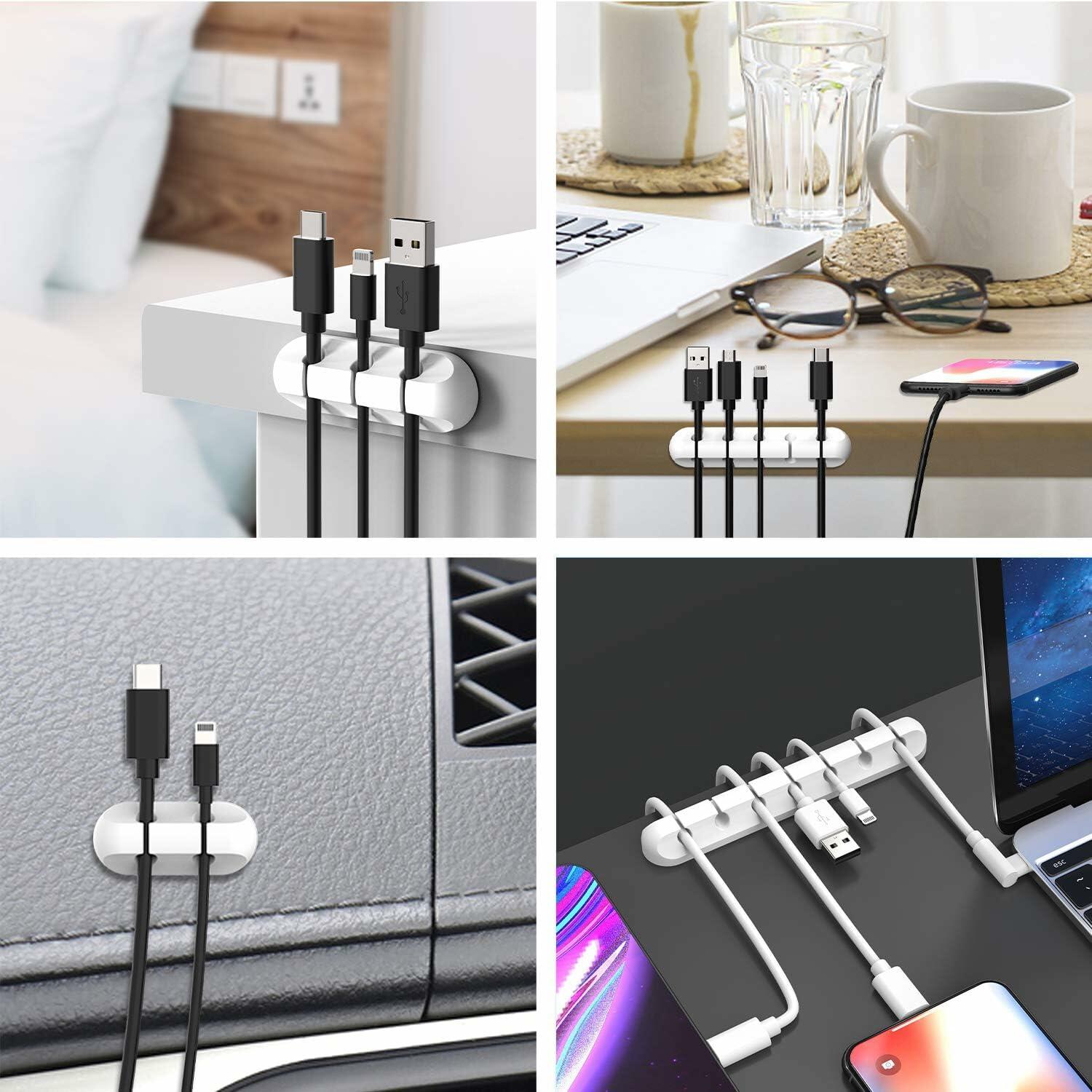INCHOR Silicone Cable Clips 3-Pack | White Adhesive Cord Organizer (3, 5 & 7 Slots)