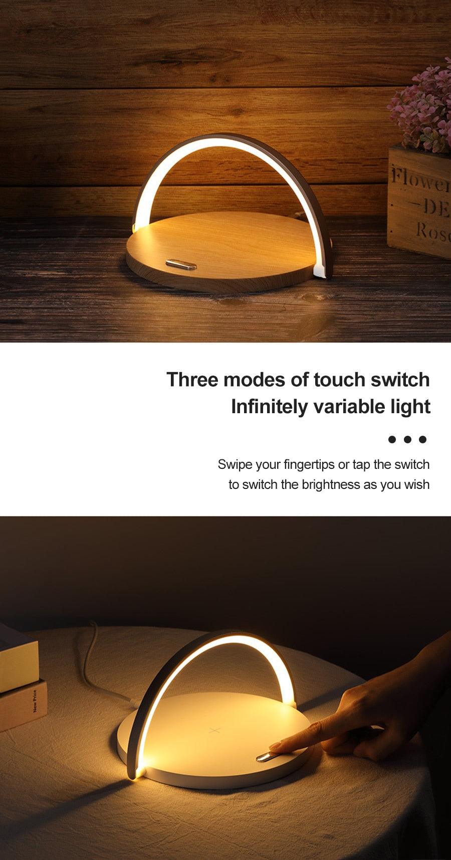 Wireless Charger LED Desk Lamp — Dimmable Touch Light with Phone Holder