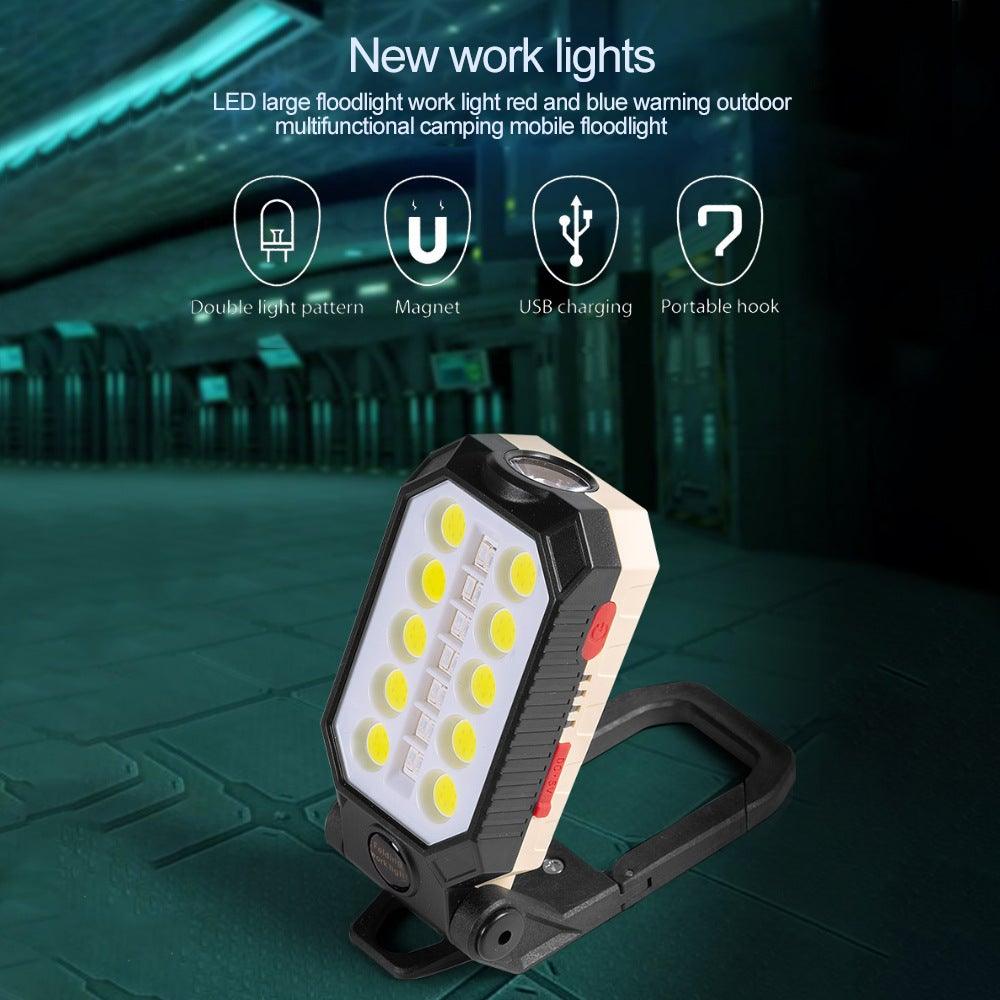 Rechargeable LED Work Light & Flashlight — 10,000mAh, Solar + USB, Waterproof