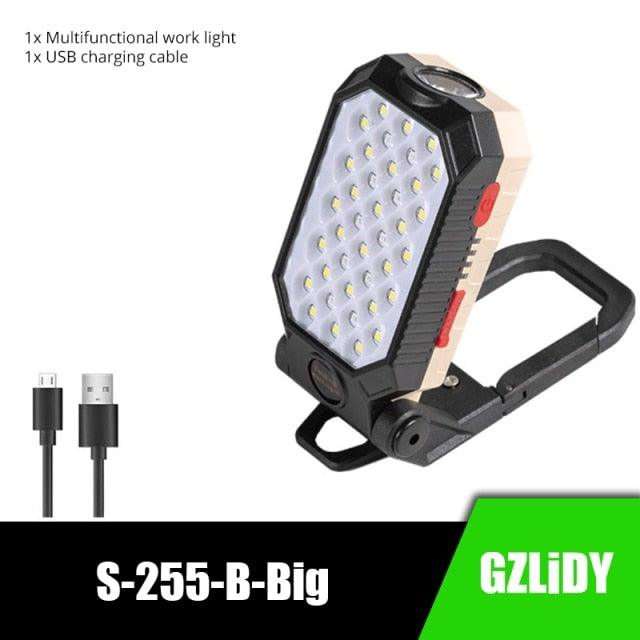 Rechargeable LED Work Light & Flashlight — 10,000mAh, Solar + USB, Waterproof