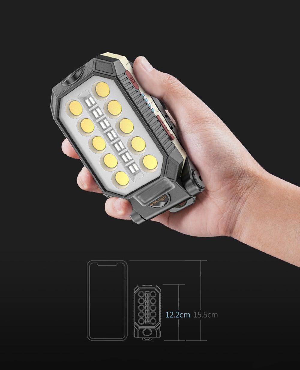 Rechargeable LED Work Light & Flashlight — 10,000mAh, Solar + USB, Waterproof
