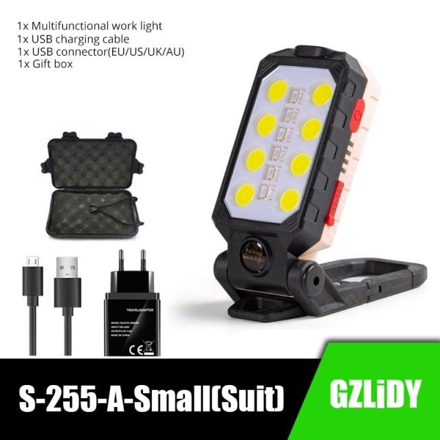 Rechargeable LED Work Light & Flashlight — 10,000mAh, Solar + USB, Waterproof