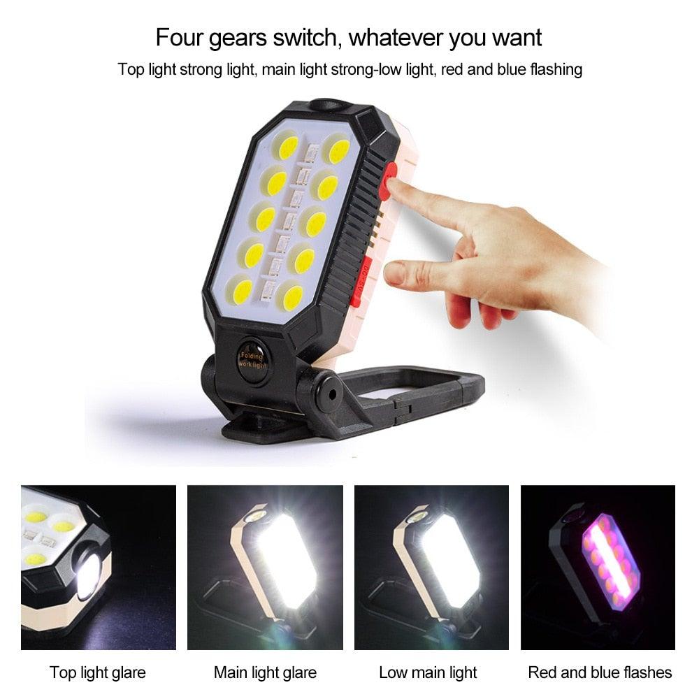 Rechargeable LED Work Light & Flashlight — 10,000mAh, Solar + USB, Waterproof