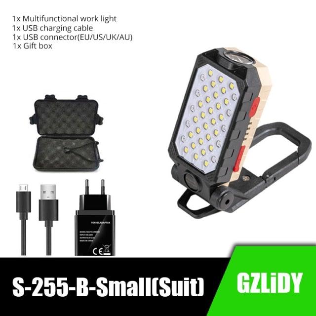 Rechargeable LED Work Light & Flashlight — 10,000mAh, Solar + USB, Waterproof