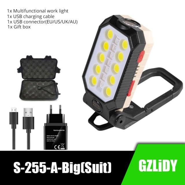 Rechargeable LED Work Light & Flashlight — 10,000mAh, Solar + USB, Waterproof