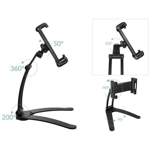Gooseneck Phone & Tablet Stand — 360° Rotation, Wall Mount or Desk